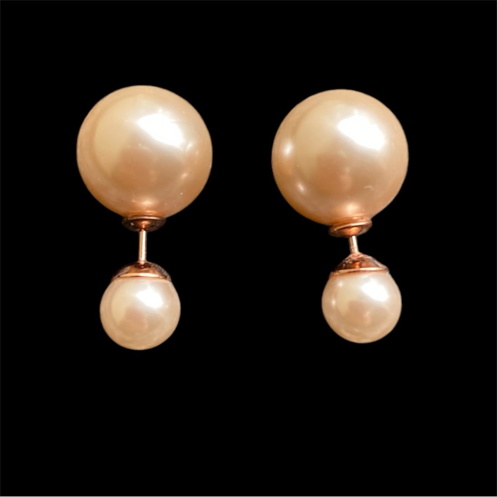 Rose gold colored Elegant Double Pearl Earrings